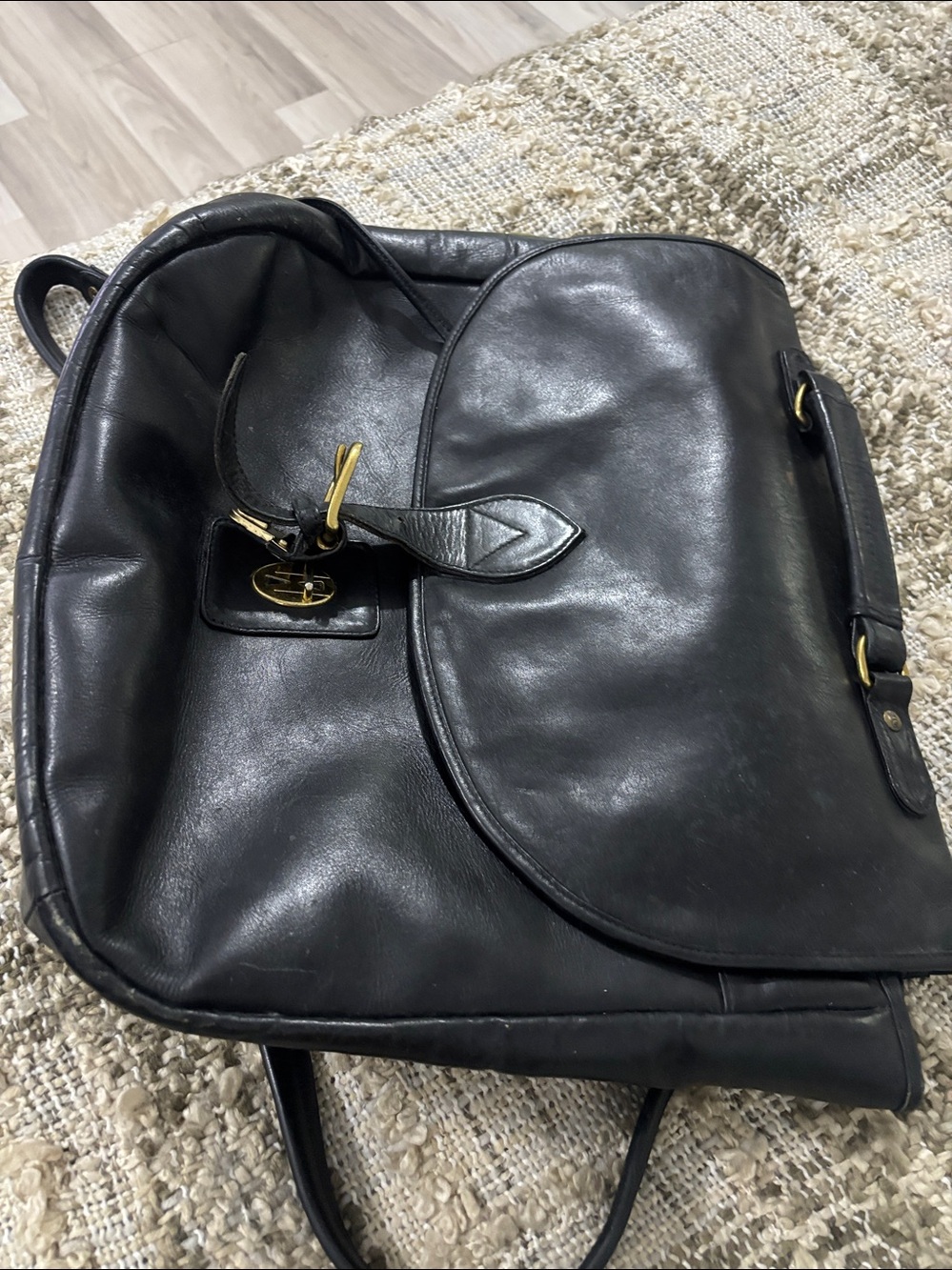 Wilson Leather Black Men's Convertible Messenger Backpack Bag with Brass Buckle - Picture 12 of 16